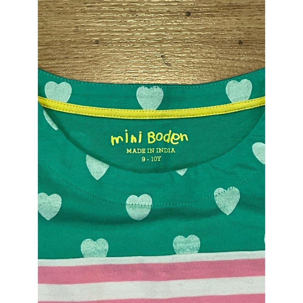 Mini Boden Dress Girls size 9-10Y Pink Stripe Green Heart Pocket Cotton School - Picture 4 of 8